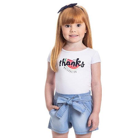Conjunto Feminino Infantil Blusa de Cotton e Short Jeans