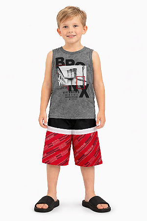 Conjunto Infantil Masculino – Regata em Meia Malha e Bermuda em Tactel