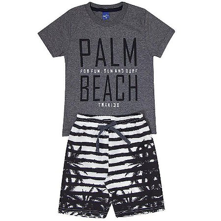 Conjunto Infantil Masculino Camiseta Mescla e Bermuda Preto Coqueiro Tmx