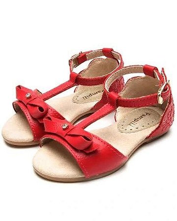 Sandália Infantil Aurora em Couro Vermelho Peper