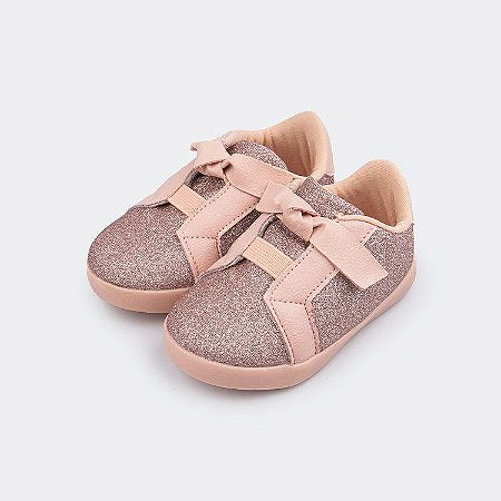 Tênis Primeiros Passos Pom Pom Glitter Fino Rosa Novo