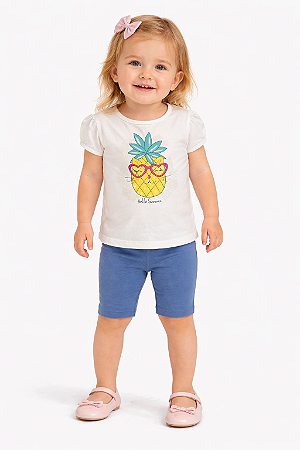 Conjunto Infantil Feminino Minore – Blusa Estampa Abacaxi e Bermuda Ciclista