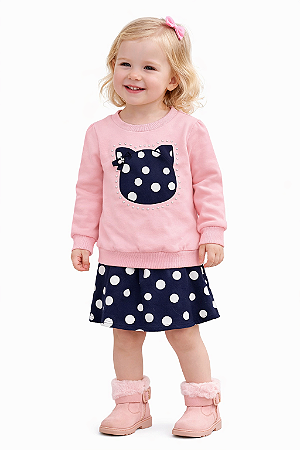 Conjunto Infantil Feminino Moletom com Saia – Gatinha Poá