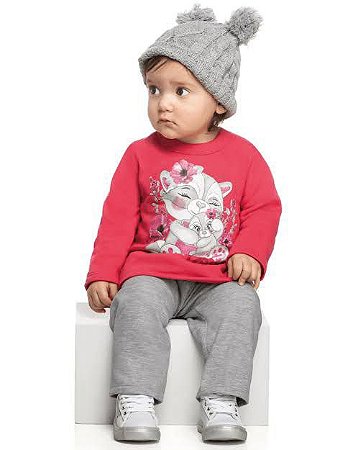 Conjunto Kely Kety Bebê Menina Moletom Felpado com Estampa Bichinhos Love