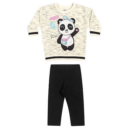 Conjunto Moletom Bebê Menina Love Panda Rosa - Elian