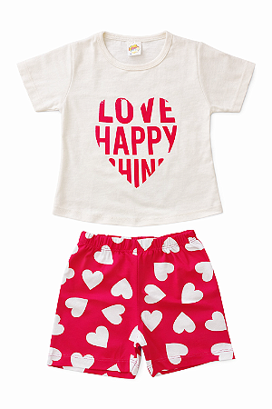 Pijama Infantil Menina Love Happy – 100% Algodão