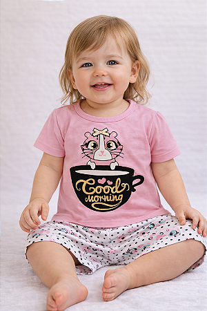 Pijama Infantil Menina Gatinha Good Morning – 100% Algodão