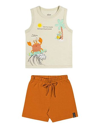 Conjunto Bebê Menino Elian Regata Estampada e Bermuda