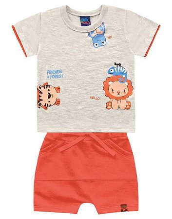 Conjunto Bebê Menino Kiko & Kika Camiseta Estampada e Bermuda