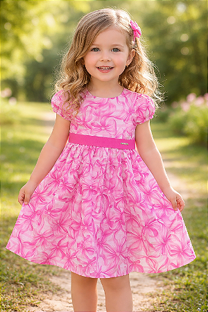 Vestido Infantil Menina Momi Estampa Laços Rosa