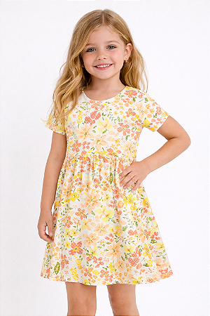Vestido Infantil Menina Meia Malha Flores Elian