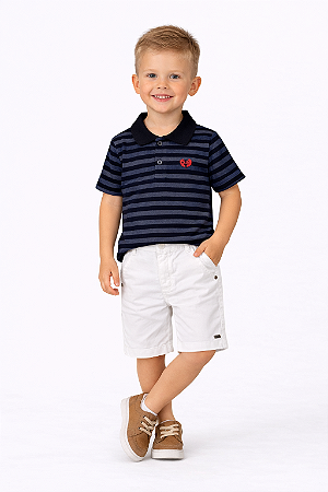 Conjunto Infantil Masculino Camisa Polo e Bermuda Sarja