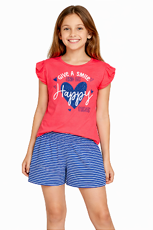Conjunto Infantil Feminino Malwee Kids – Blusa e Short Listrado