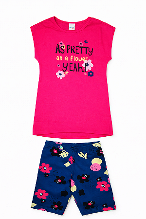 Conjunto Infantil Feminino Malwee Kids – Blusa Rosa e Bermuda Estampada