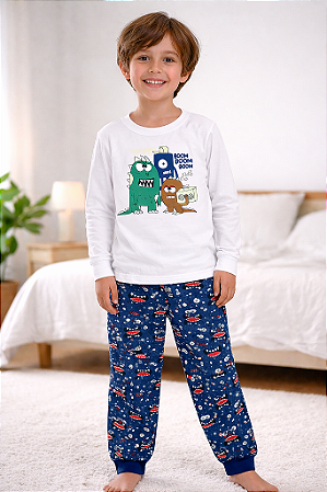 Pijama Infantil Masculino Brilha no Escuro 100% Algodão