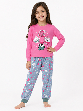 Pijama Infantil Feminino 100% Algodão – Estampa que Brilha no Escuro