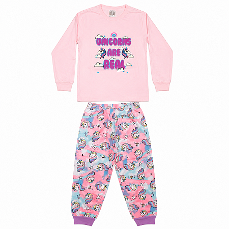 Pijama Infantil Feminino Brilha no Escuro100% Algodão – Unicórnios
