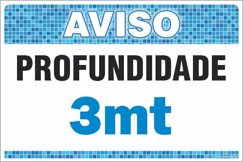 Placa de Aviso de Piscina profundidade 3 mt