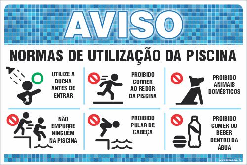 Placa de Aviso de Piscina normas de utilização da piscina proibido correr ao redor  da piscina