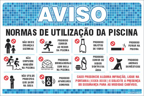 Placa de Aviso de Piscina normas de utilização da piscina proibido aparelhos sonoros
