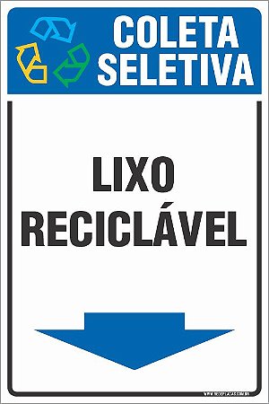 Placa de coleta seletiva de lixo reciclável