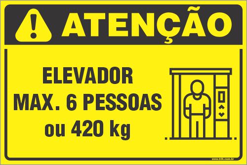 Placa de condomínio elevador max. 6 pessoas ou 420 kg