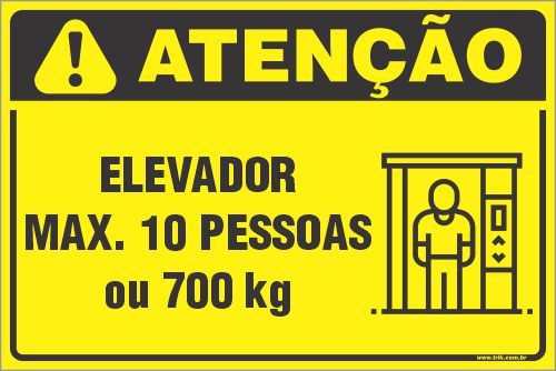 Placa de condomínio elevador max. 10 pessoas ou 700 kg