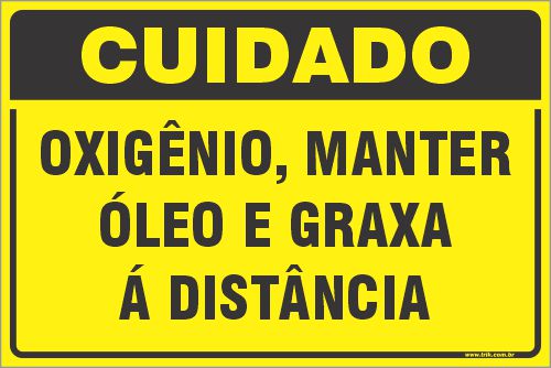 Placa de cuidado oxigênio, manter  óleo e graxa  á distância