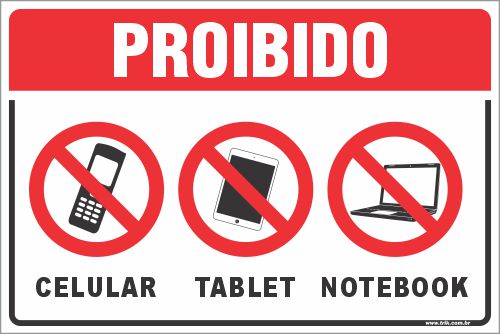 Placa de proibido celular tablet notebook