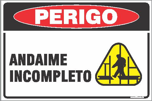 Placa de perigo andaime incompleto