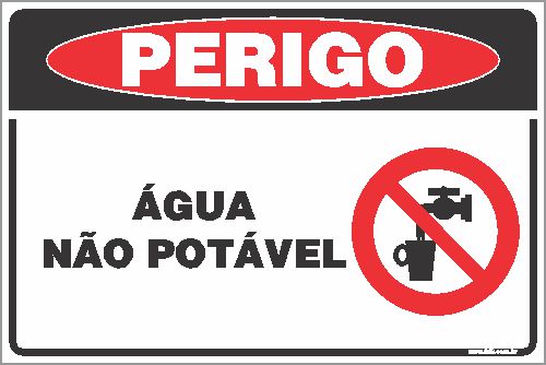 Placa de perigo água não potável