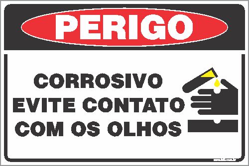 Placa de perigo corrosivo evite contato com os olhos