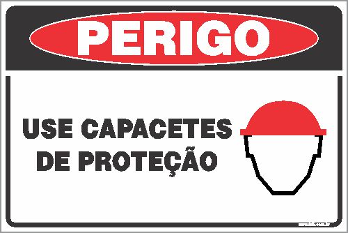 Placa de perigo use capacetes de proteção