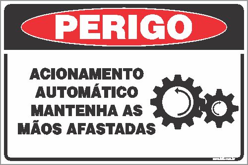Placa de perigo acionamento  automático mantenha as mãos afastadas