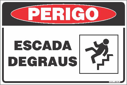 Placa de perigo escada degraus