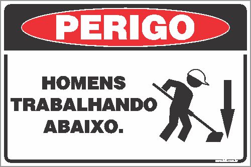 Placa de perigo homens  trabalhando abaixo.