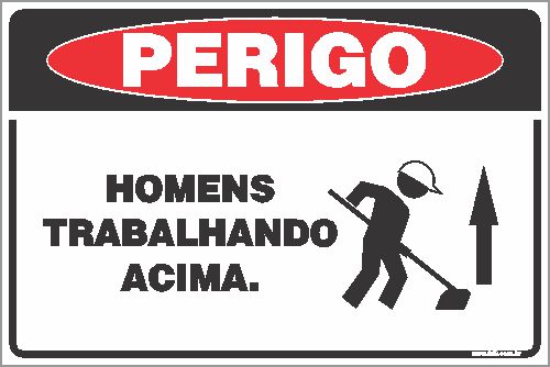 Placa de perigo homens  trabalhando acima.