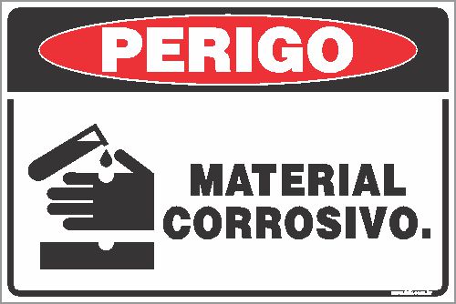 Placa de perigo material corrosivo.