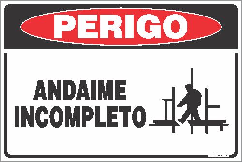 Placa de perigo andaime incompleto