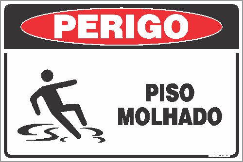Placa de perigo piso molhado