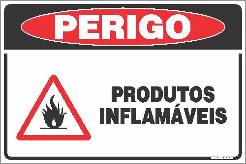 Placa de perigo produtos inflamáveis