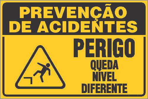 Placa de prevenção de acidente perigo queda  nível diferente
