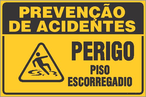 Placa de prevenção de acidente perigo piso  escorregadio