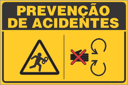 Placa de prevenção de acidente cuidado risco de ser puxado pela maquina