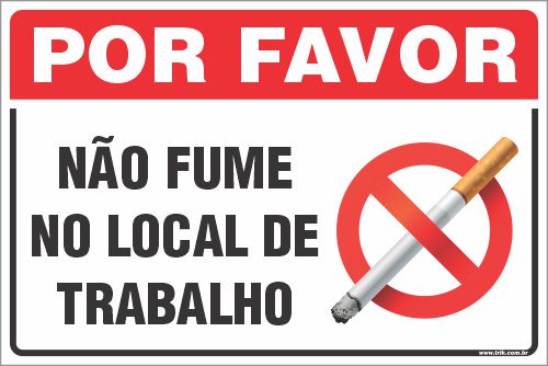 Placa de fumante não fume no local de  trabalho