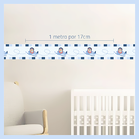 Faixa Adesiva decorativa para quarto infantil urso no aviãozinho