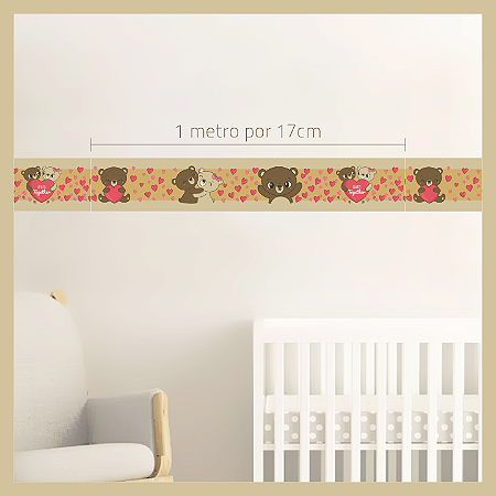 Faixa Adesiva decorativa para quarto infantil ursos e corações