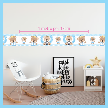 Faixa Adesiva decorativa para quarto infantil ursinho com coroa de rei