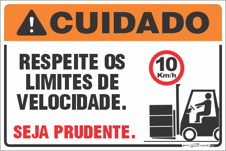 Placa de cuidado respeite os limites de velocidade seja prudente