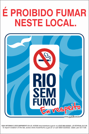 Placa de leis é proibido fumar neste local rio sem fumo eu respeito